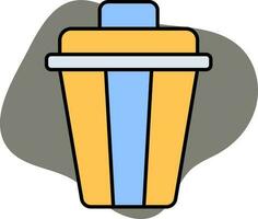 Blue And Yellow Color Dustbin Icon On Gray Background. vector