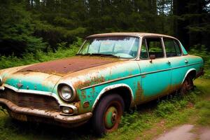 abandonado carros. olvidado reliquias capturar el belleza de abandonado carros. generativo ai foto