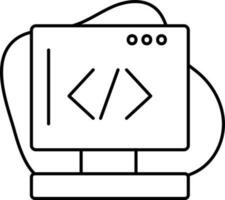 Flat Style Web Coding In Desktop Icon. vector