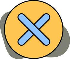 Yellow And Blue Color Delete Button Or Cross Sign On Gray Background. vector