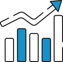 Growth Bar Graph Icon In Blue And White Color. vector