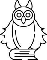 Owl Sitting On The Book In Black Outline. vector