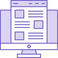 Purple And White Color Website In Desktop Icon. vector