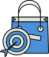 compras bolso con un diana icono en azul y gris color. vector