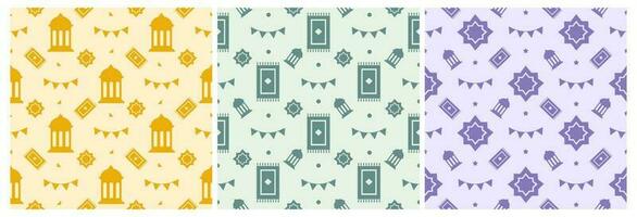 Set of Happy Islamic New Year Seamless Pattern Design Flat Illustration with Muslims Elements in Template Hand Drawn vector