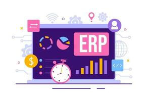 ERP Enterprise Resource Planning System Vector Illustration with Business Integration, Productivity and Company Enhancement in Hand Drawn Templates