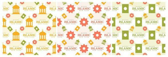 Set of Happy Islamic New Year Seamless Pattern Design Flat Illustration with Muslims Elements in Template Hand Drawn vector