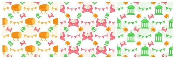 Set of Happy Islamic New Year Seamless Pattern Design Flat Illustration with Muslims Elements in Template Hand Drawn vector