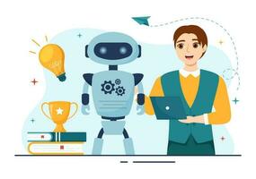 robótica colegio vector ilustración con juventud robótico proyecto a programación y Ingenieria robot en dibujos animados mano dibujado aterrizaje página plantillas