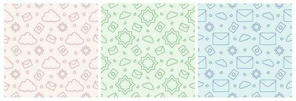 Set of Happy Islamic New Year Seamless Pattern Design Flat Illustration with Muslims Elements in Template Hand Drawn vector