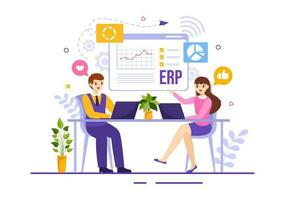 ERP Enterprise Resource Planning System Vector Illustration with Business Integration, Productivity and Company Enhancement in Hand Drawn Templates