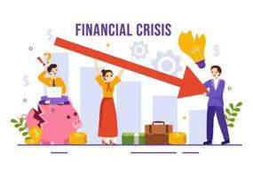 financiero crisis vector ilustración con bancarrota, colapso de el economía y costo reducción en plano dibujos animados mano dibujado aterrizaje página plantillas