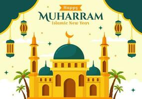 Happy Muharram Vector Illustration with Celebrating Islamic New Year in Flat Cartoon Hand Drawn Landing Page Background Templates