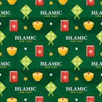 Happy Islamic New Year Seamless Pattern Design Flat Illustration with Muslims Elements in Template Hand Drawn vector