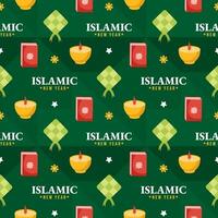 Happy Islamic New Year Seamless Pattern Design Flat Illustration with Muslims Elements in Template Hand Drawn vector