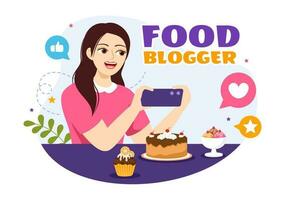 Food Blogger Vector Illustration with Influencer Review and Share it on the Blog in Flat Cartoon Hand Drawn Landing Page Background Templates