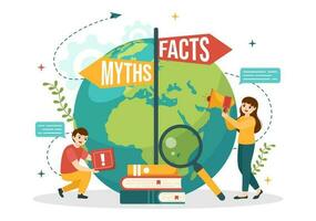 Fact Check Vector Illustration With Myths vs Facts News for Thorough Checking or Compare Evidence in Flat Cartoon Hand Drawn Landing Page Templates