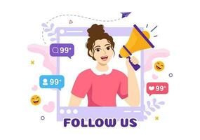 Follow Us and Like Vector Illustration for Internet Advertisement of a Social Media Users Following an Interesting Page in Hand Drawn Templates