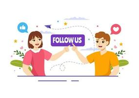 Follow Us and Like Vector Illustration for Internet Advertisement of a Social Media Users Following an Interesting Page in Hand Drawn Templates