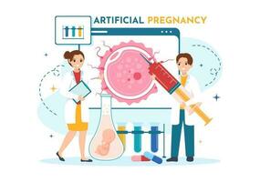 Artificial Pregnancy Vector Illustration with Couple After Successful Embryo Engraftment and Reproductology Health in Cartoon Hand Drawn Templates