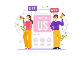 Follow Us and Like Vector Illustration for Internet Advertisement of a Social Media Users Following an Interesting Page in Hand Drawn Templates