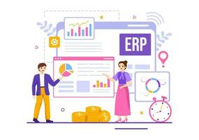 ERP Enterprise Resource Planning System Vector Illustration with Business Integration, Productivity and Company Enhancement in Hand Drawn Templates