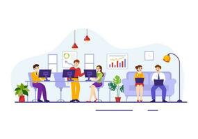 Coworking Business Vector Illustration with Colleagues Talking, Meeting and Working at the Office in Flat Cartoon Hand Drawn Landing Page Templates