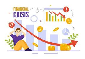 financiero crisis vector ilustración con bancarrota, colapso de el economía y costo reducción en plano dibujos animados mano dibujado aterrizaje página plantillas