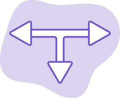 Tres camino dirección flecha icono en púrpura antecedentes. vector