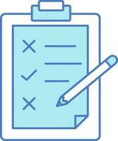 Clipboard List With Pencil Icon In Blue And White Color. vector