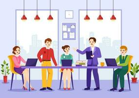 Coworking Business Vector Illustration with Colleagues Talking, Meeting and Working at the Office in Flat Cartoon Hand Drawn Landing Page Templates