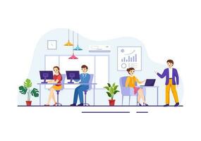 Coworking Business Vector Illustration with Colleagues Talking, Meeting and Working at the Office in Flat Cartoon Hand Drawn Landing Page Templates