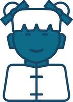 Flat Style Chinese Girl Character Icon In Blue And White Color. vector