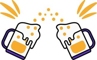 Couple Cheers Beer Mug Orange And Violet Icon In Flat Style. vector