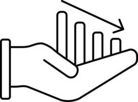 Hand Holding Decrease Bar Chart Icon In Line Art. vector