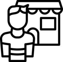 Shop With Man Icon In Black Outline. vector