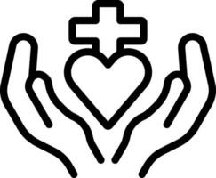 Two Hand with Christian Cross Icon in Stroke Style. vector