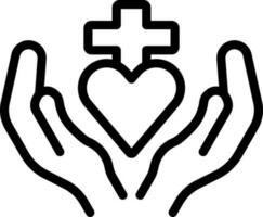 Two Hand with Christian Cross Icon in Stroke Style. vector