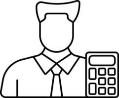 Young Faceless Man With Calculator Icon In Black Line Art. vector