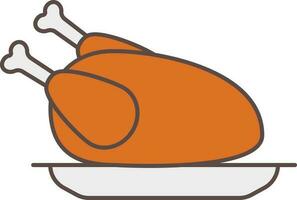 Roasted Chicken Icon In Brown And White Color. vector