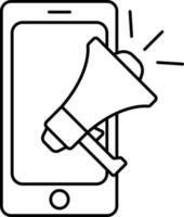 Linear Style Megaphone With Smartphone Flat Icon. vector