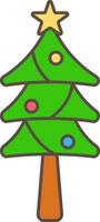 Decorated Xmas Tree Colorful Icon In Flat Style. vector