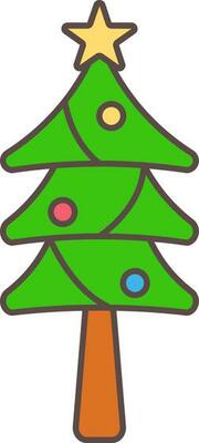 Decorated Xmas Tree Colorful Icon In Flat Style.