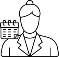 Faceless Business Woman With Calendar Icon In Thin Line Art. vector