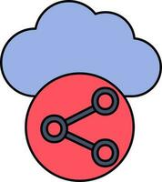 Illustration Of Cloud Share Icon In Red And Blue Color. vector