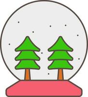 Navidad nieve globo con árbol vistoso icono en plano estilo. vector