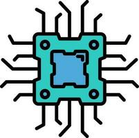 Flat Style Microchip Icon in Blue and Turquoise Color. vector