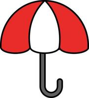 Red And White Open Umbrella Icon In Flat Style. vector