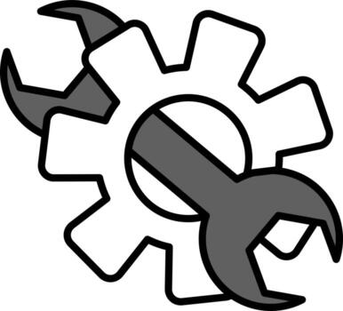 Cogwheel With Wrench Icon In White And Gray Color. vector