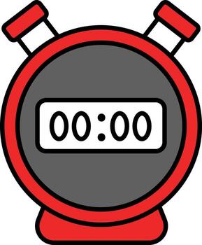 Flat Style Alarm Clock Grey And Red Icon. vector